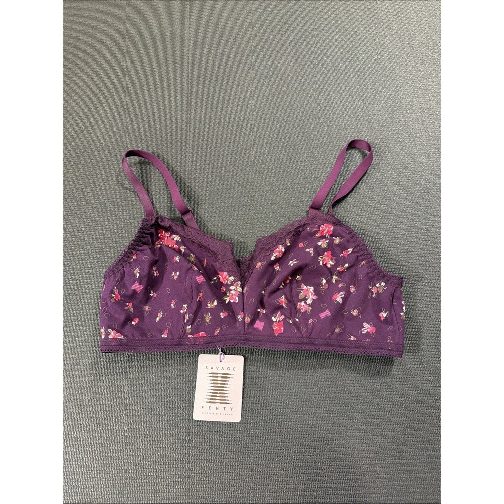 Savage X Fenty Women's Lace Bra Bralette Late Night Purple Flirty Floral Size 2X